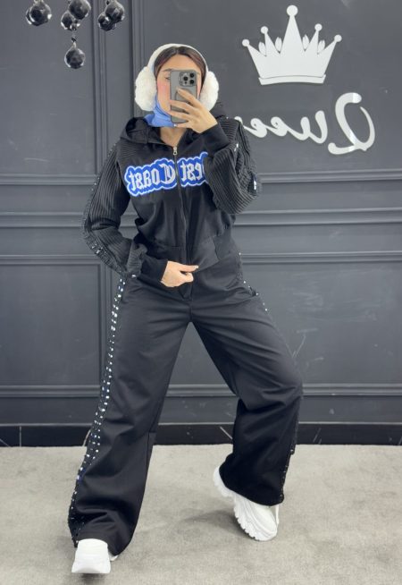 ست سوییشرت شلوار ترکیبی کتان دورس مشکی