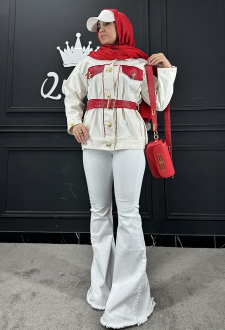 پالتو ترکیبی تدی سفید قرمز