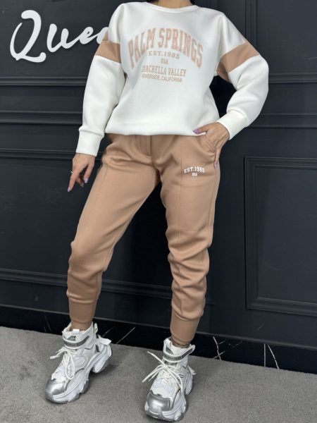 ست هودی شلوار پالم کرم