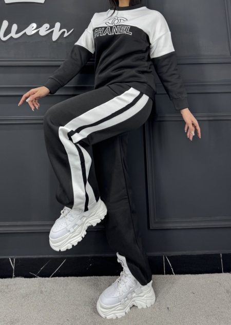 ست هودی و شلوار بگ چنل مشکی