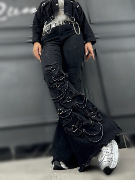 شلوار بوتکات مرواریدی مشکی