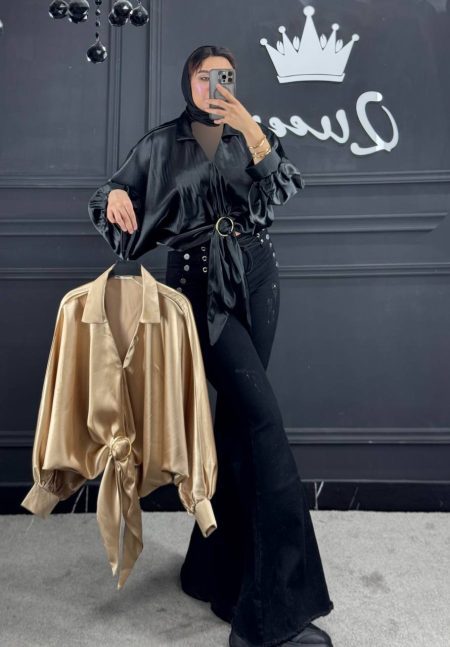 شومیز ساتن پایین حلقه طلایی