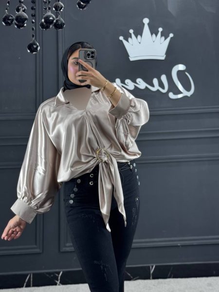 شومیز ساتن پایین حلقه بژ