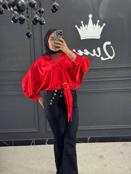 شومیز ساتن پایین حلقه قرمز