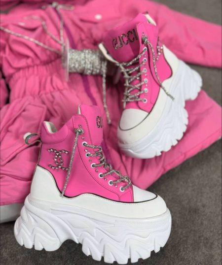 نیم بوت گوچی صورتی سفید