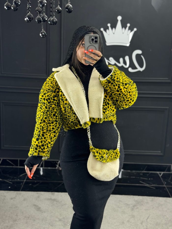 کت تدی دو رو کیف دار شیری زرد