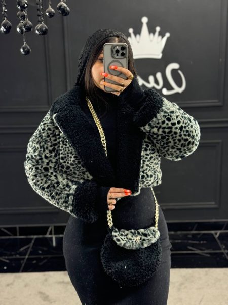 کت تدی دو رو کیف دار مشکی سفید