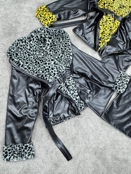 کت تدی چرم دو رو پلنگی مشکی طوسی