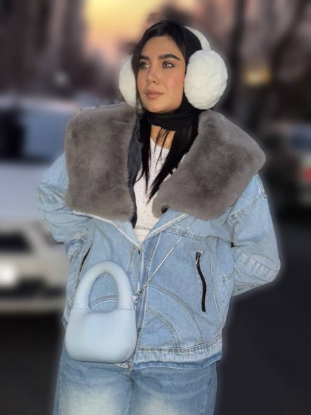 کت جین یقه تدی پهن طوسی