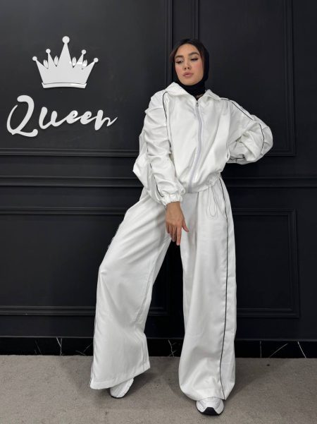 ست بارونی آستین چین سفید