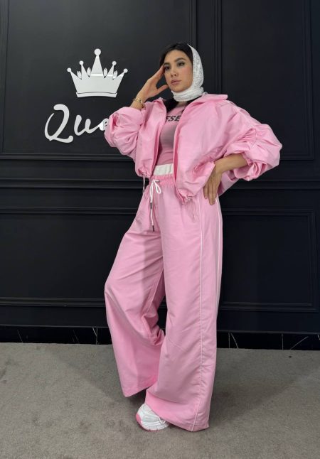 ست بارونی آستین چین صورتی