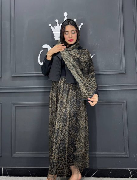 ست سه تیکه شال دار پلنگی سبز