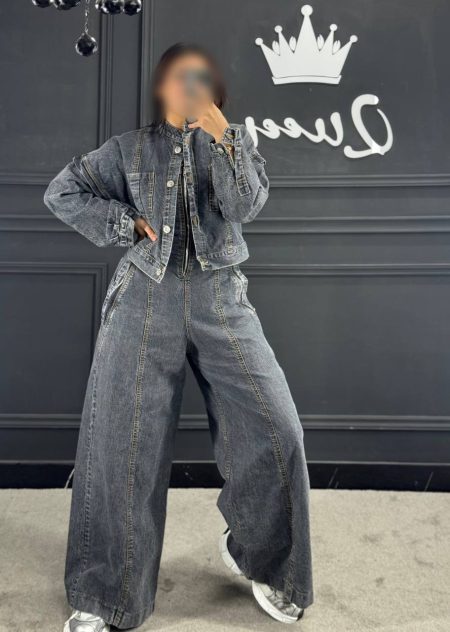 ست کت دکلته جین ذغالی