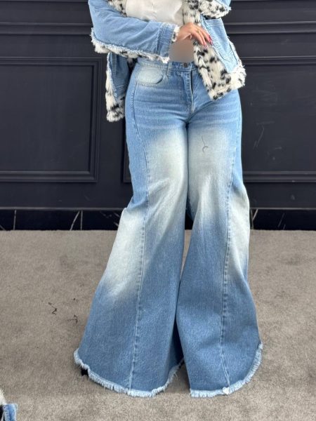 شلوار بگ شافل آبی سفید