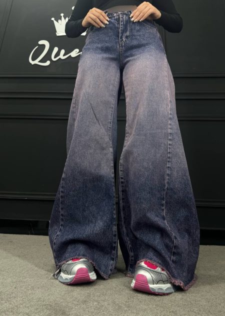 شلوار بگ شافل سرمه‌ای صورتی (2)