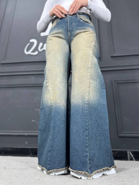 شلوار بگ شافل سرمه‌ای کثیف شور