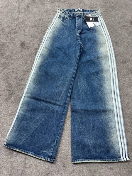 شلوار سوپر بگ تینتی سه خط سرمه‌ای نوار سفید