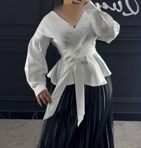 شومیز عروسکی کمر بلند سفید