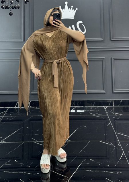 مانتو پیراهن شال دار طلایی