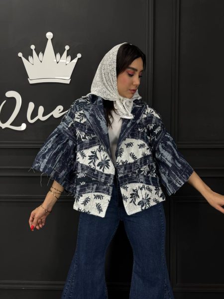 مانتو ژاکارد برگی سرمه‌ای