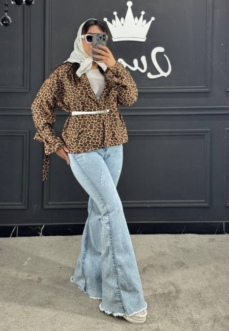 مانتو کت طرح دار AK پلنگی قهوه‌ای (2)