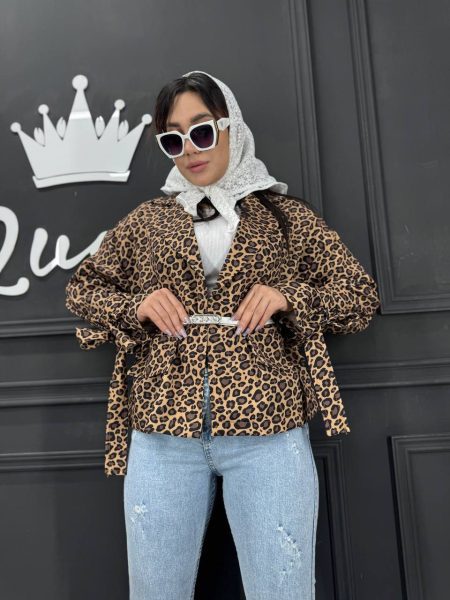 مانتو کت طرح دار AK پلنگی قهوه‌ای