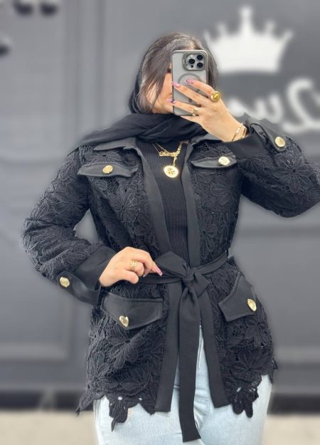 مانتو کتی گیپور گل مشکی