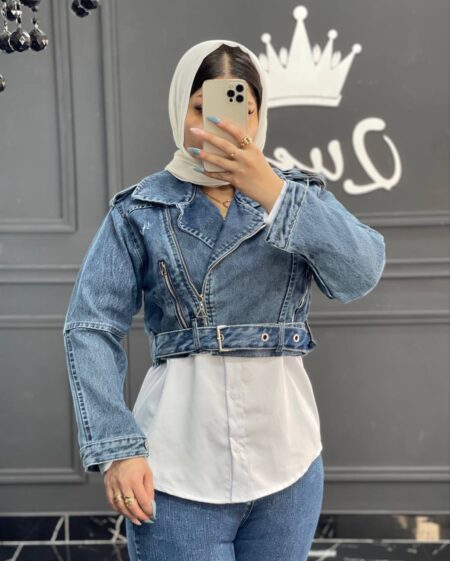 کت زیپ کمربندی سرمه‌ای