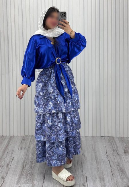 دامن چین عروسکی سرمه‌ای آبی