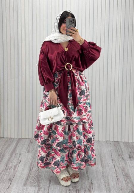 دامن چین عروسکی سفید سرخابی