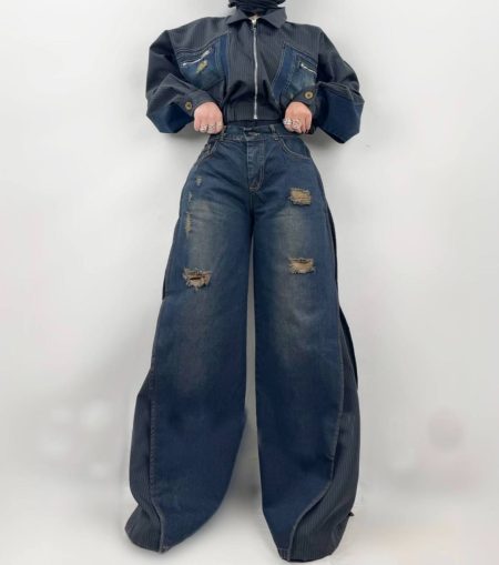 ست دوتیکه ترکیبی دیپلمات جین سرمه‌ای