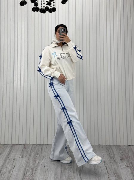 ست دورس شلوار پاپیون آبی (2)