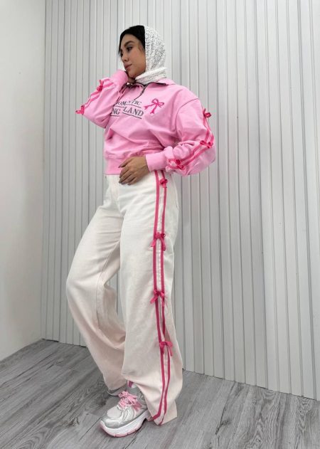 ست دورس شلوار پاپیون صورتی