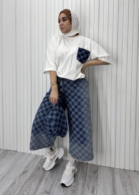 ست سه تیکه قد 90 کلاه دار طرح شطرنجی