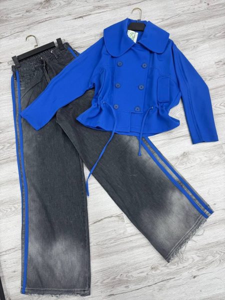 ست کت شلوار 3خط AK آبی