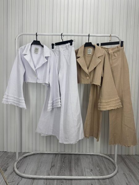 ست کت شلوار کتان آستین کلاش