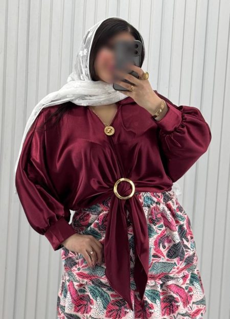 شومیز ساتن پایین حلقه زرشکی