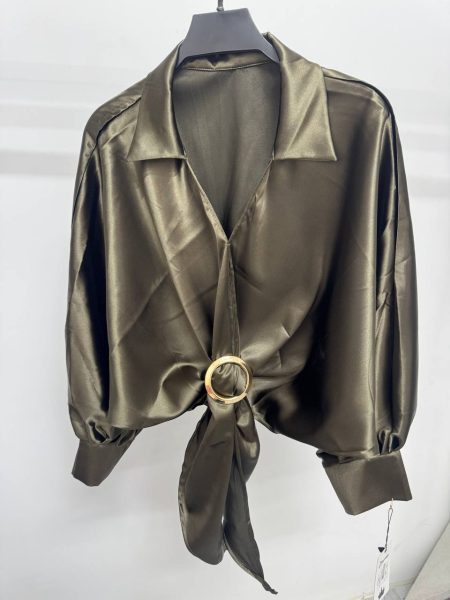 شومیز ساتن پایین حلقه سبز چمنی