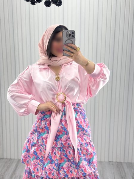 شومیز ساتن پایین حلقه صورتی