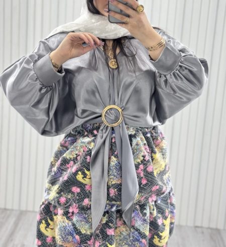 شومیز ساتن پایین حلقه طوسی