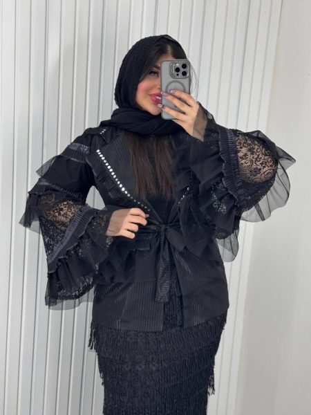 مانتو حریر پولکی مشکی