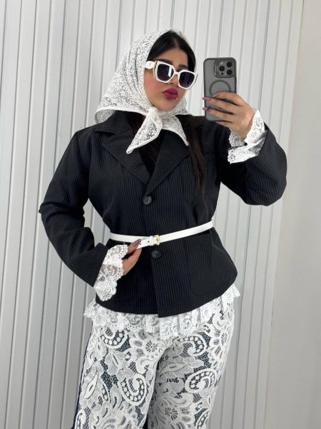 مانتو کتی پایین دانتل راه راه مشکی (2)