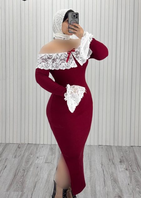 ماکسی فانریپ یقه دکلته مچ گیپور زرشکی