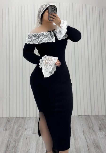 ماکسی فانریپ یقه دکلته مچ گیپور مشکی