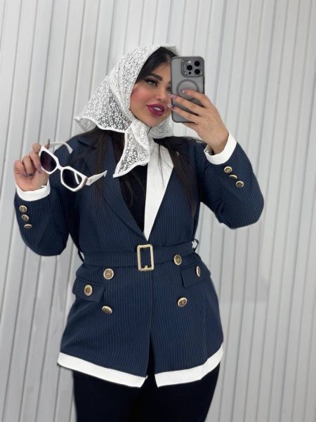 کت راه راه مهمانداری سرمه‌ای