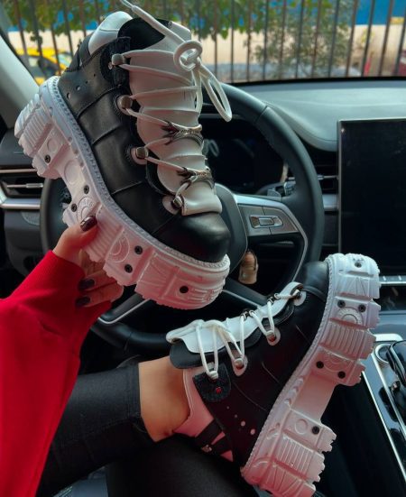 کتونی ساقدار پیچ سفید مشکی