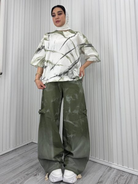 تیشرت شلوار بگ آبرنگی سبز