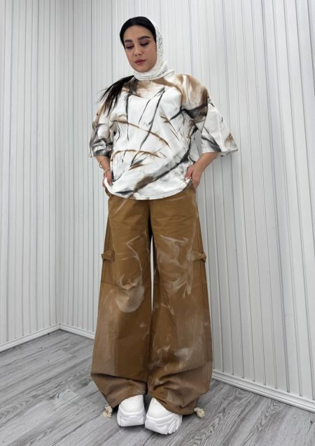 تیشرت شلوار بگ آبرنگی قهوه‌ای