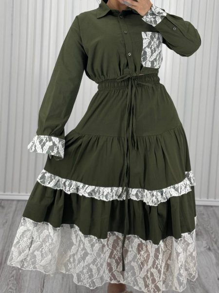 ست شومیز دامن گیپور دانتل سبز