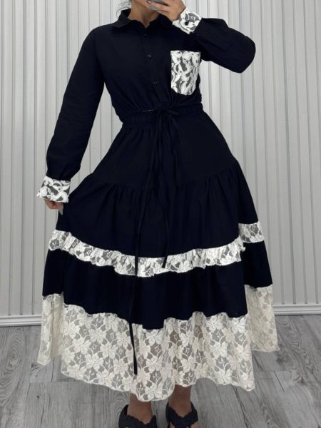 ست شومیز دامن گیپور دانتل مشکی